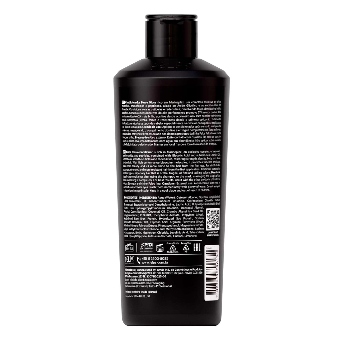 Felps Professional Force Gloss Conditioner, Marineplex and Glycolic Acid, Strengthening Treatment for All Hair Types, 8.45 fl oz (250mL)
