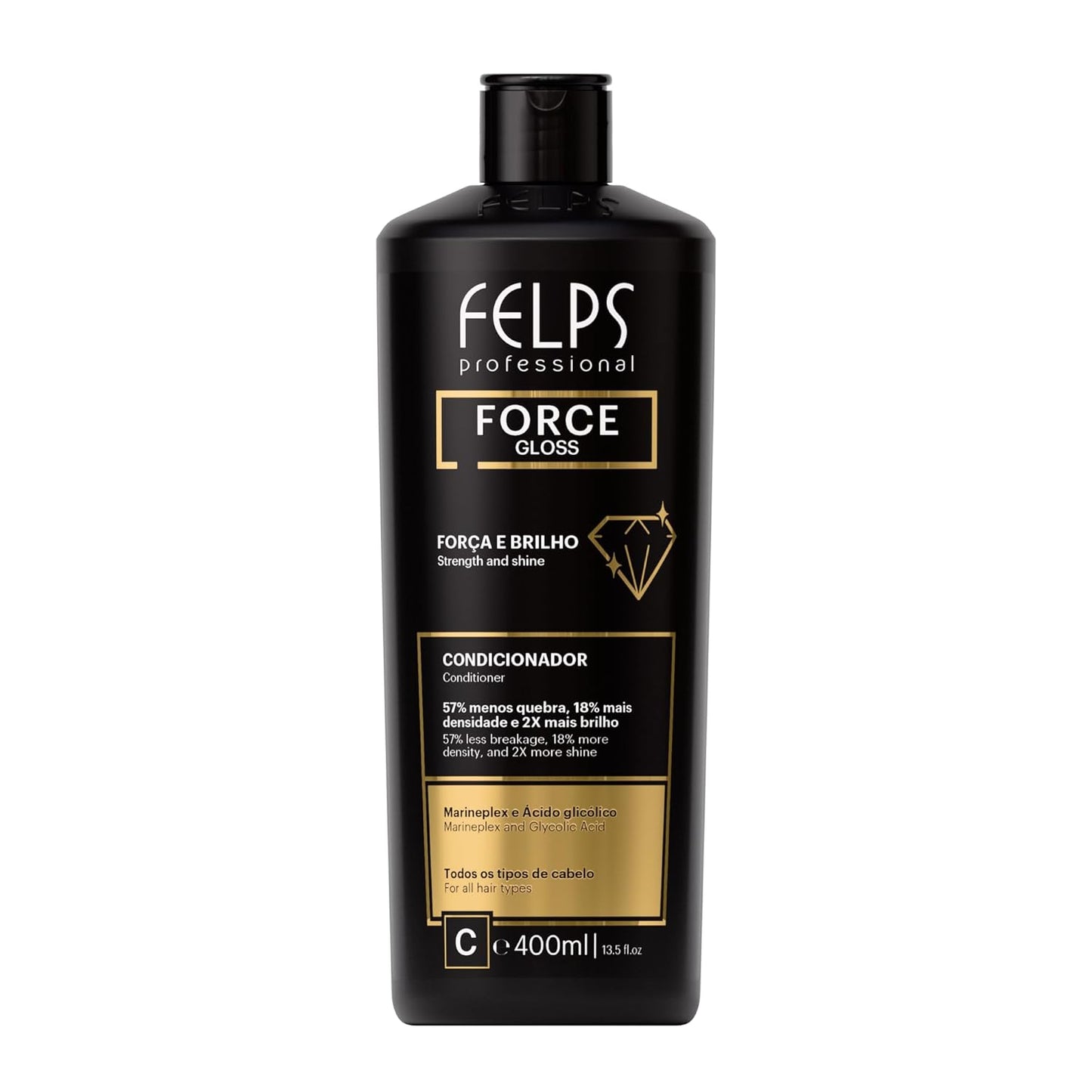 Felps Professional Force Gloss Hair Conditioner with Marineplex and Glycolic Acid, Strengthening Treatment for All Hair Types, 13.5 fl oz