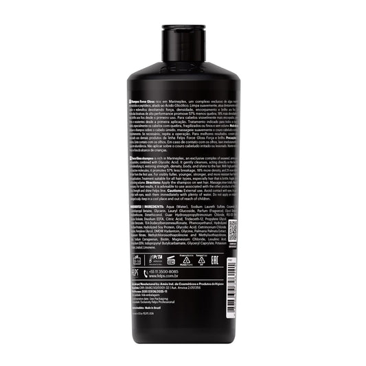Felps Professional Force Gloss Shampoo with Marineplex and Glycolic Acid, Black, 16.9 Fl Oz, Strengthening Treatment for All Hair Types, 57% Less Breakage