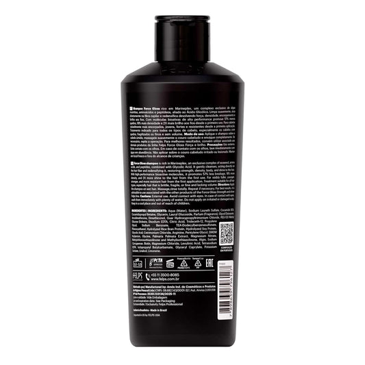 Felps Professional Force Gloss Shampoo with Marineplex, Glycolic Acid for All Hair Types, Strengthening Treatment, Black, 250mL, 8.45 Fl Oz