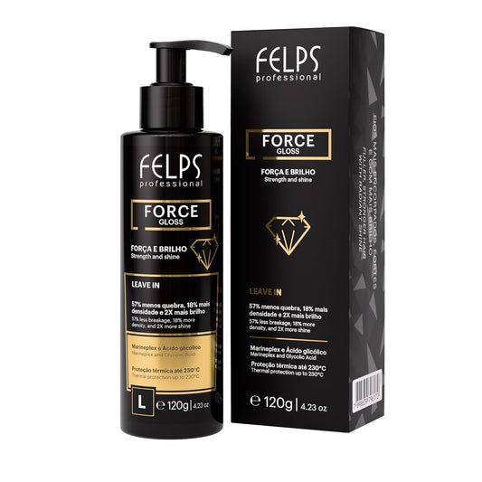 Felps Professional Force Gloss Leave-In Treatment, with Marineplex and Glycolic Acid, 4.23 oz, Thermal Protection up to 230°C, for Stronger, Shinier Hair