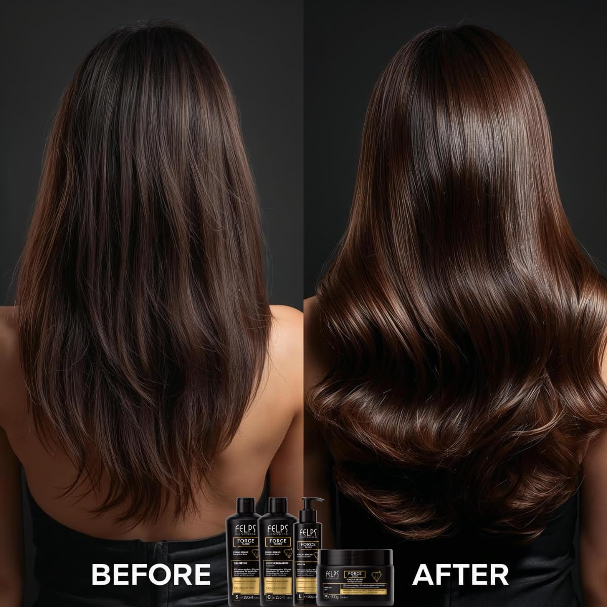 Felps Professional Force Gloss Leave-In Treatment, with Marineplex and Glycolic Acid, 4.23 oz, Thermal Protection up to 230°C, for Stronger, Shinier Hair